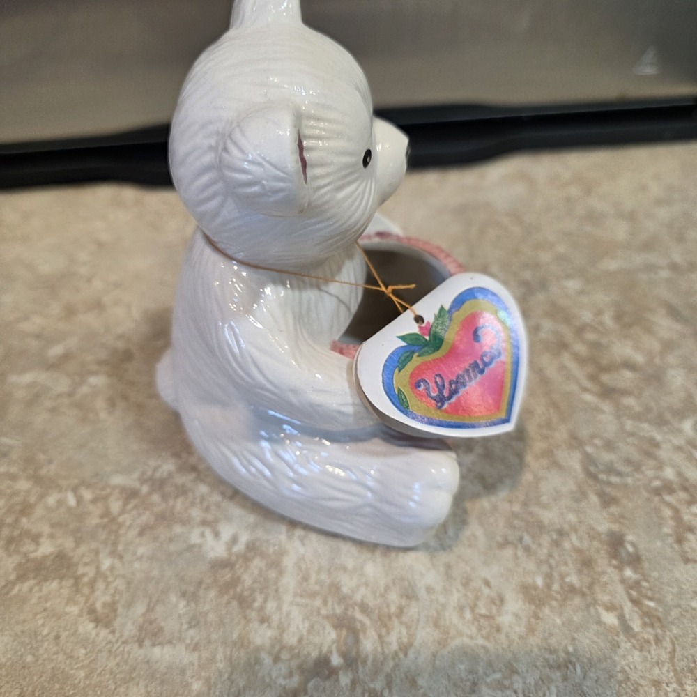 Vintage Porcelain White Bear Planter LOOMCO Gift Tag 1992 5" Ceramic Oso - Picture 4 of 7